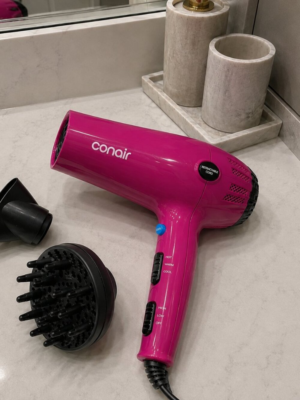 Conair Ionic Ceramic Cord-Keeper Hair Blow Dryer, Retractable Cord, Diffuser